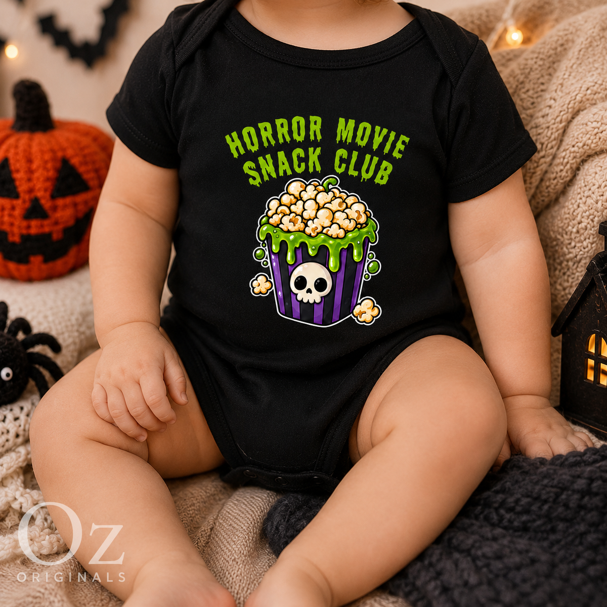 Horror Movie Snack Club Baby Vest | Halloween Baby Clothes | Alternative Baby Bodysuit | Spooky Baby Gift | Goth Baby Vest 🍿 💀