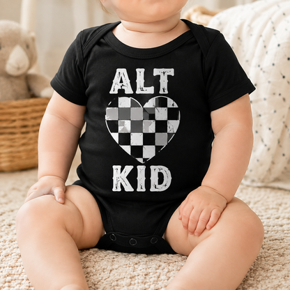 ALT KID Checkerboard Heart Baby Vest | 8 Colour Options | Alternative Punk Baby Bodysuit 🖤🩷💜💙❤️💚💛🧡