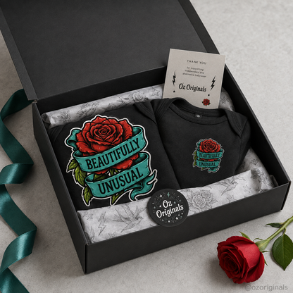 Beautifully Unusual Rose Baby Vest | 2 Print Layout Options | Alternative Tattoo Style Baby Bodysuit 🌹🖤
