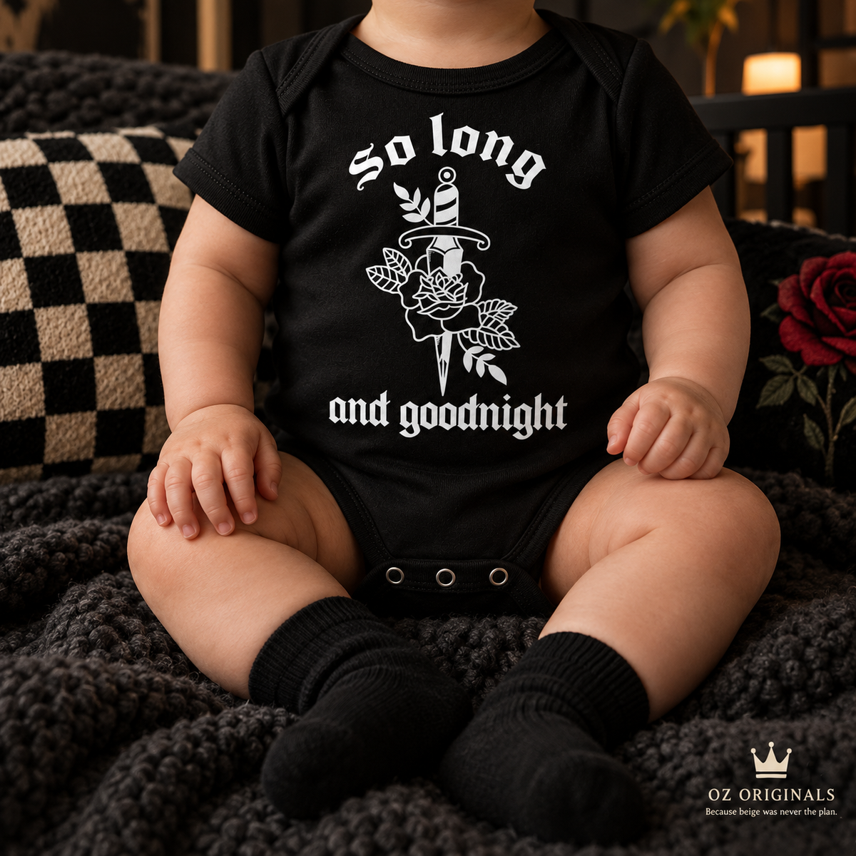 So Long & Goodnight Baby Vest | Dagger & Rose Alternative Baby Bodysuit | Baby Bands Collection