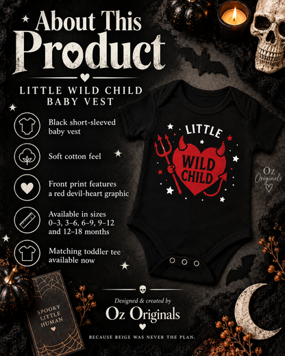 Little Wild Child Baby Vest | Halloween Devil Heart Baby Bodysuit | October Oddities ❤️😈