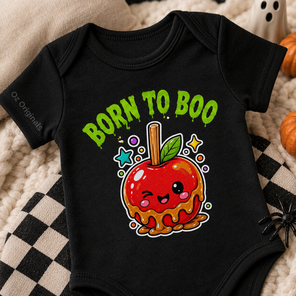 Born to Boo Baby Vest, Halloween Caramel Apple Bodysuit, Alternative Baby Clothes, October Oddities - OctOdd005 🍎 💚