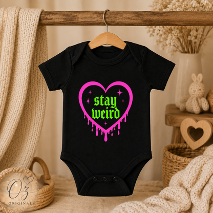 Stay Weird Baby Vest | Halloween Baby Clothes | Alternative Baby Bodysuit | Goth Baby Vest | Spooky Baby Gift | October Oddities 🩷💚