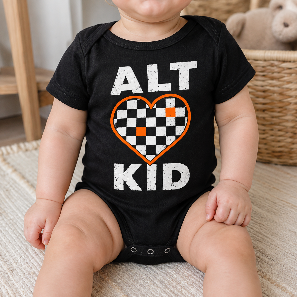 ALT KID Checkerboard Heart Baby Vest | 8 Colour Options | Alternative Punk Baby Bodysuit 🖤🩷💜💙❤️💚💛🧡