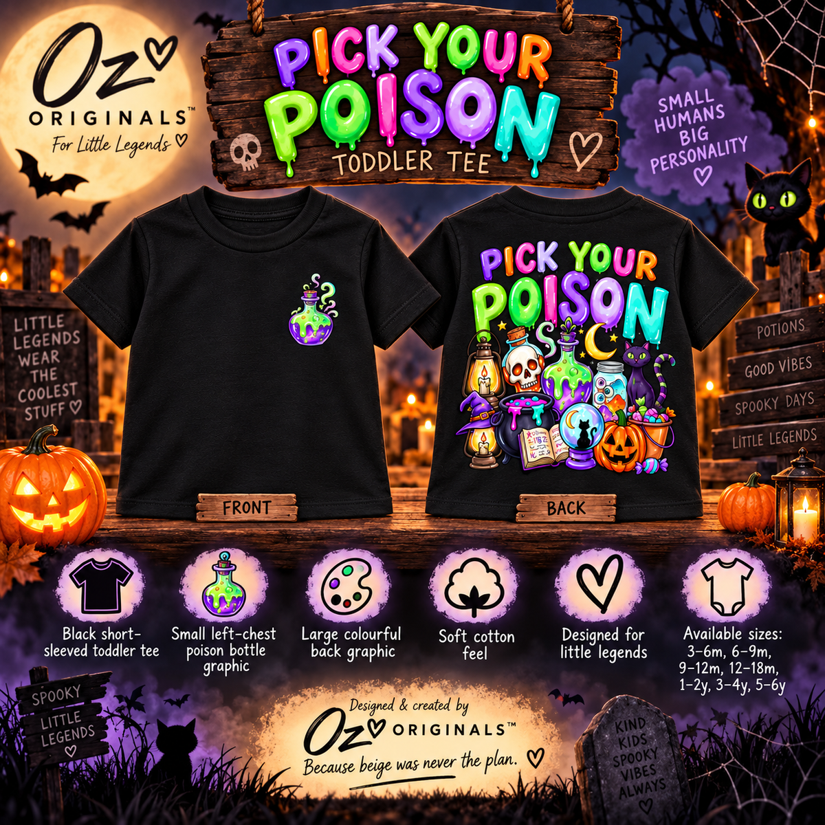 Pick Your Poison Toddler Tee | Colourful Halloween Kids T-Shirt | Alternative Spooky Toddler Tee