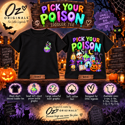 Pick Your Poison Toddler Tee | Colourful Halloween Kids T-Shirt | Alternative Spooky Toddler Tee