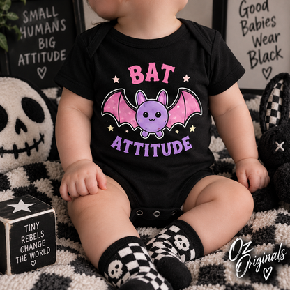 Bat Attitude Baby Vest | Alternative Halloween Baby Bodysuit 🦇 🩷💜