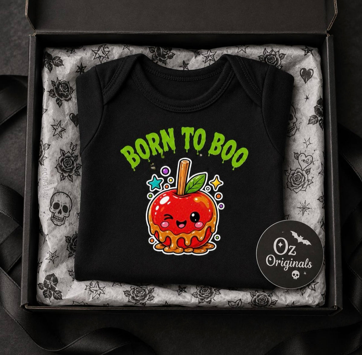 Born to Boo Baby Vest, Halloween Caramel Apple Bodysuit, Alternative Baby Clothes, October Oddities - OctOdd005 🍎 💚
