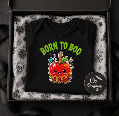 Born to Boo Baby Vest, Halloween Caramel Apple Bodysuit, Alternative Baby Clothes, October Oddities - OctOdd005 🍎 💚