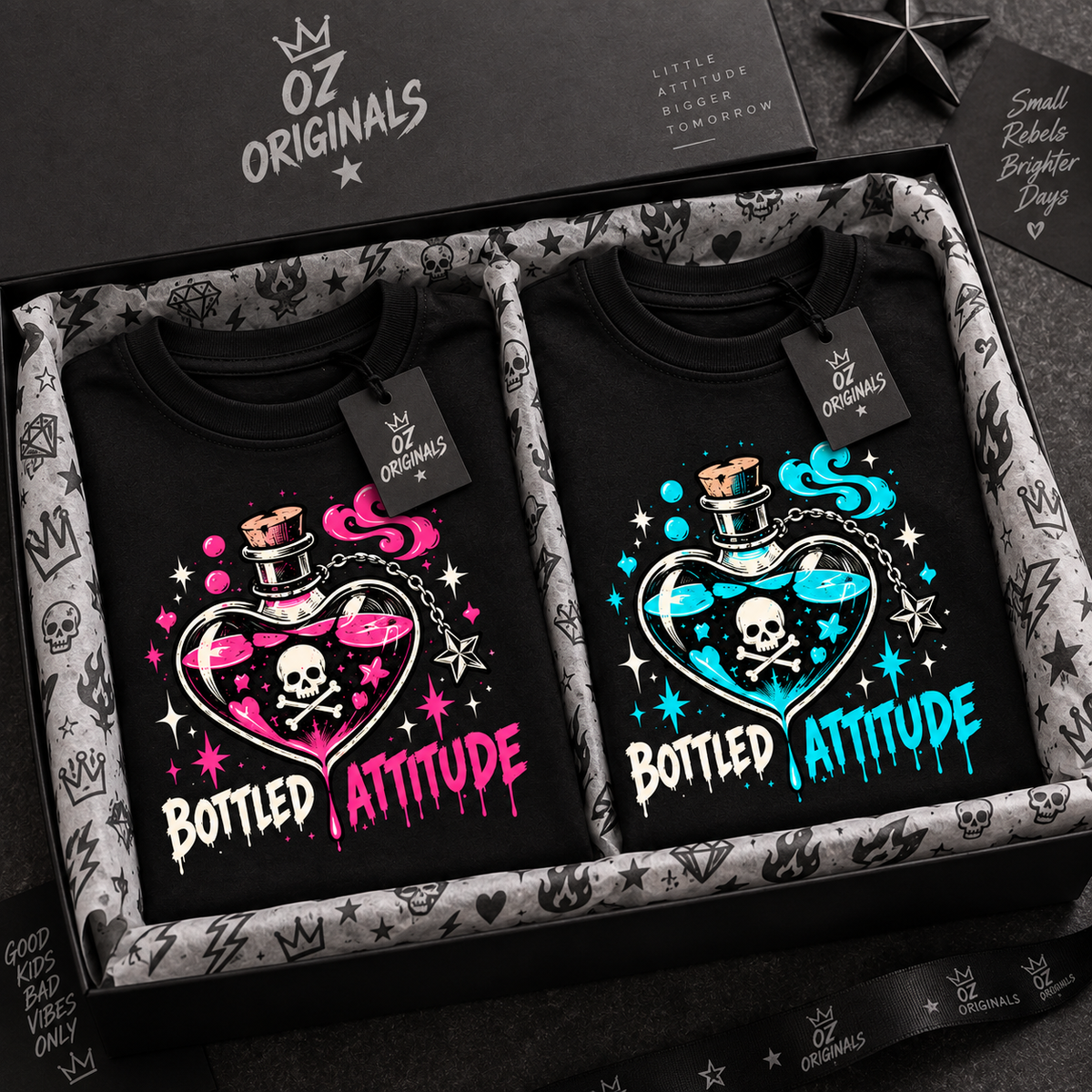 Bottled Attitude Toddler Tee | Hot Pink or Turquoise Blue | Ozzy Flash 🩷🩵