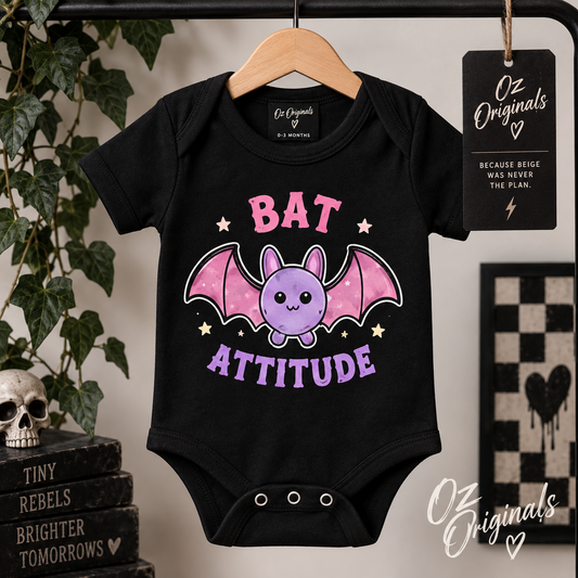 Bat Attitude Baby Vest | Alternative Halloween Baby Bodysuit 🦇 🩷💜