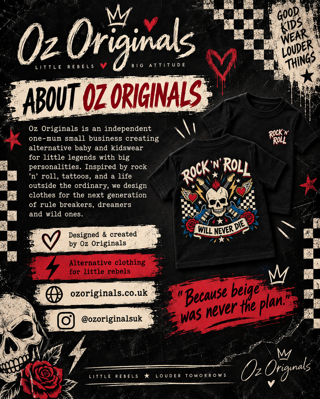 Rock ’N’ Roll Will Never Die Toddler T-Shirt | Black Alternative Kids Tee