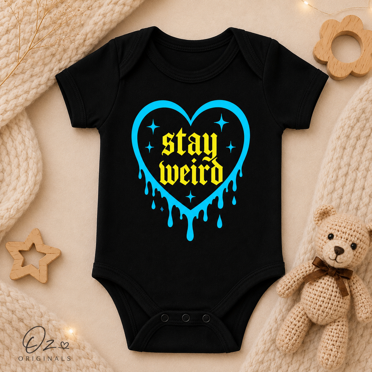 Stay Weird Baby Vest | Halloween Baby Clothes | Alternative Baby Bodysuit | Goth Baby Vest | Spooky Baby Gift | October Oddities 🩷💚