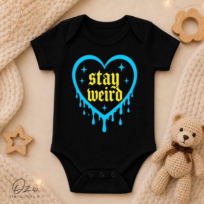 Stay Weird Baby Vest | Halloween Baby Clothes | Alternative Baby Bodysuit | Goth Baby Vest | Spooky Baby Gift | October Oddities 🩷💚