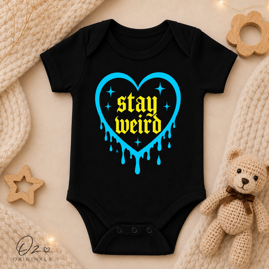 Stay Weird Baby Vest | Halloween Baby Clothes | Alternative Baby Bodysuit | Goth Baby Vest | Spooky Baby Gift | October Oddities 🩷💚