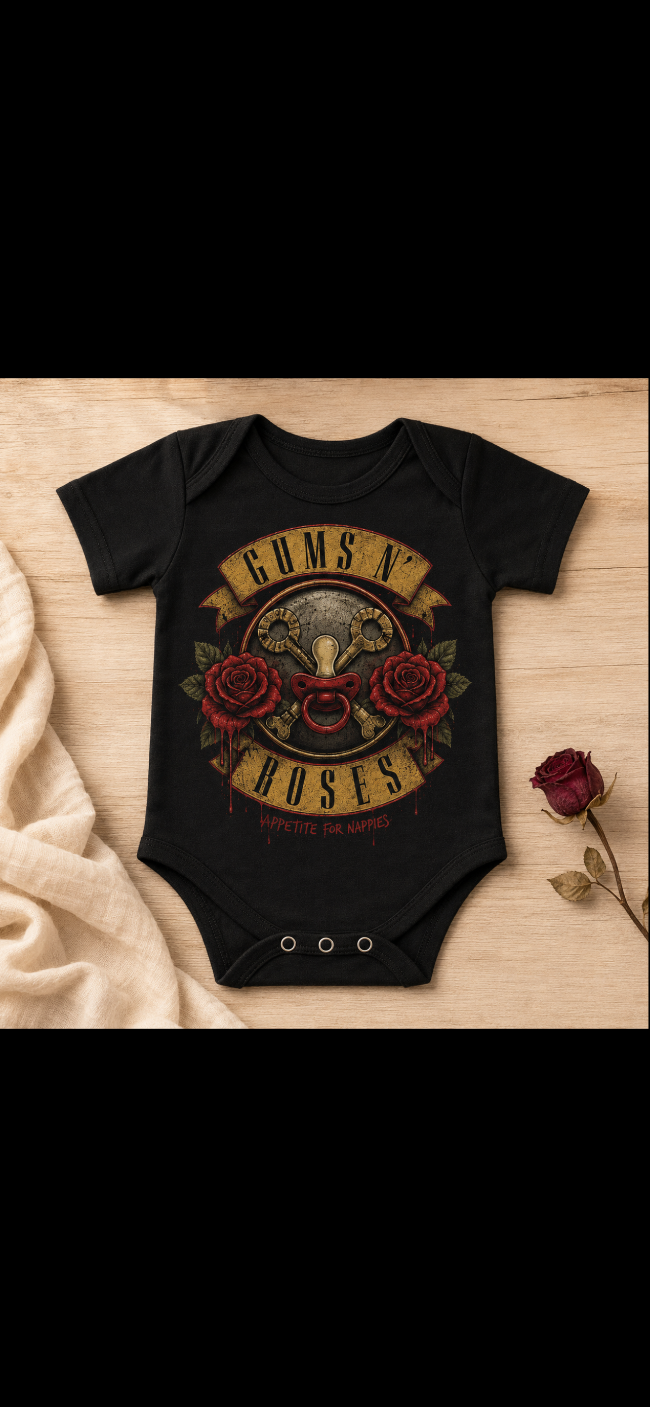 Gums N’ Roses Baby Vest | Appetite for Nappies | Alternative Rock Baby Bodysuit