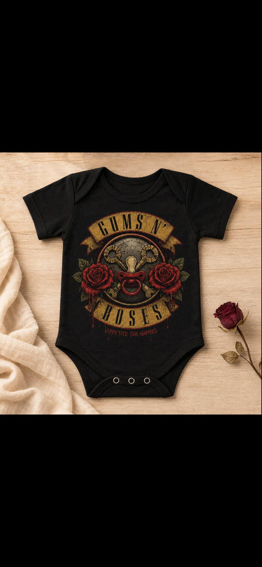 Gums N’ Roses Baby Vest | Appetite for Nappies | Alternative Rock Baby Bodysuit