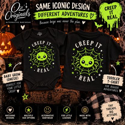 Creep It Real Black Toddler T-Shirt | Alternative Halloween Kids Tee | October Oddities 💚 🕷️