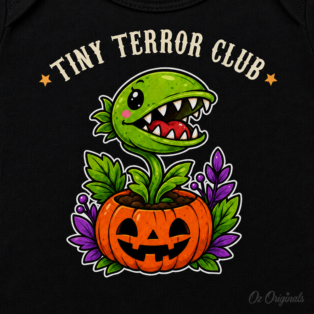 Tiny Terror Club Halloween Baby Vest, Cute Monster Plant Pumpkin Bodysuit, Alternative Spooky Baby Outfit