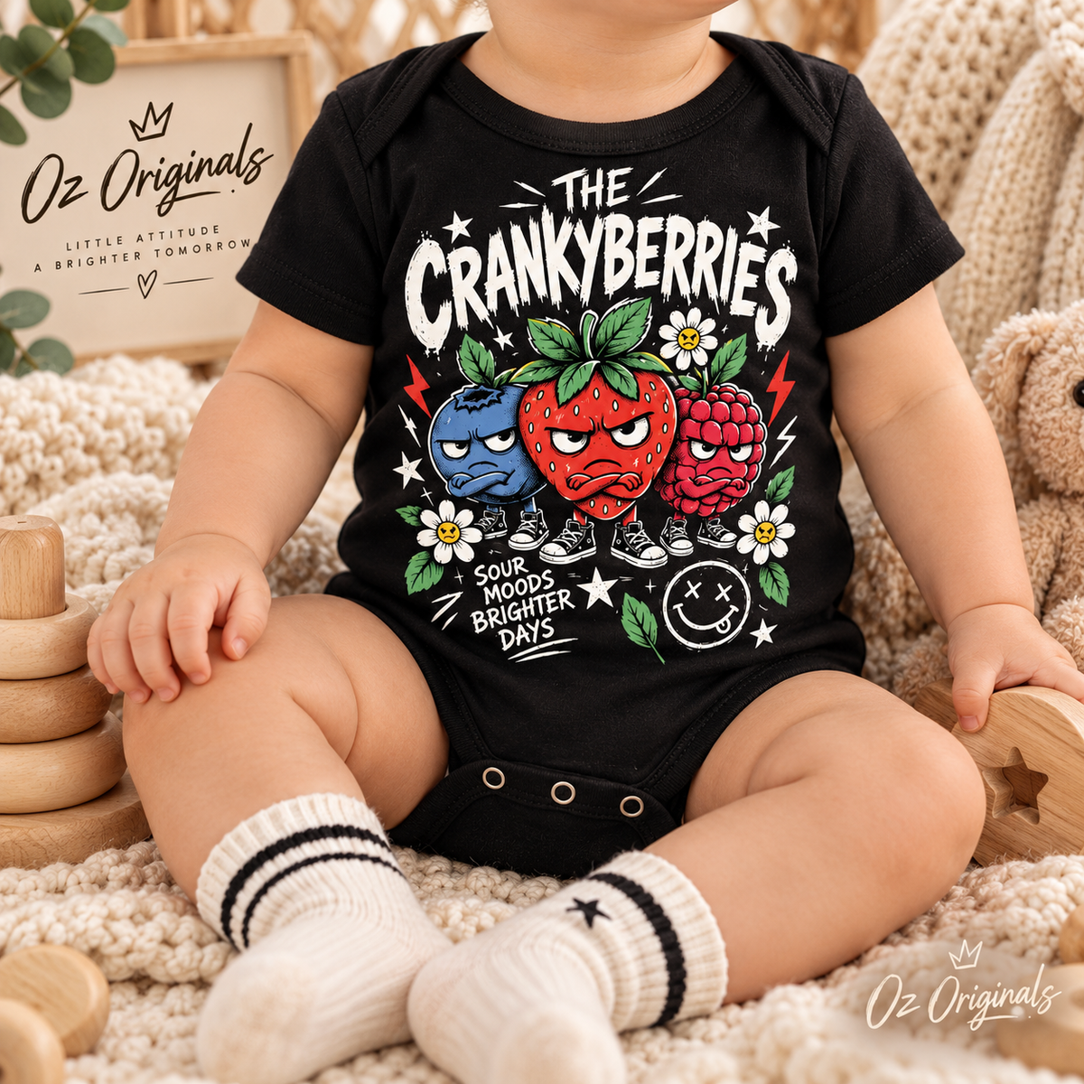 The Crankyberries Baby Vest – Black or White | Alternative Baby Clothing