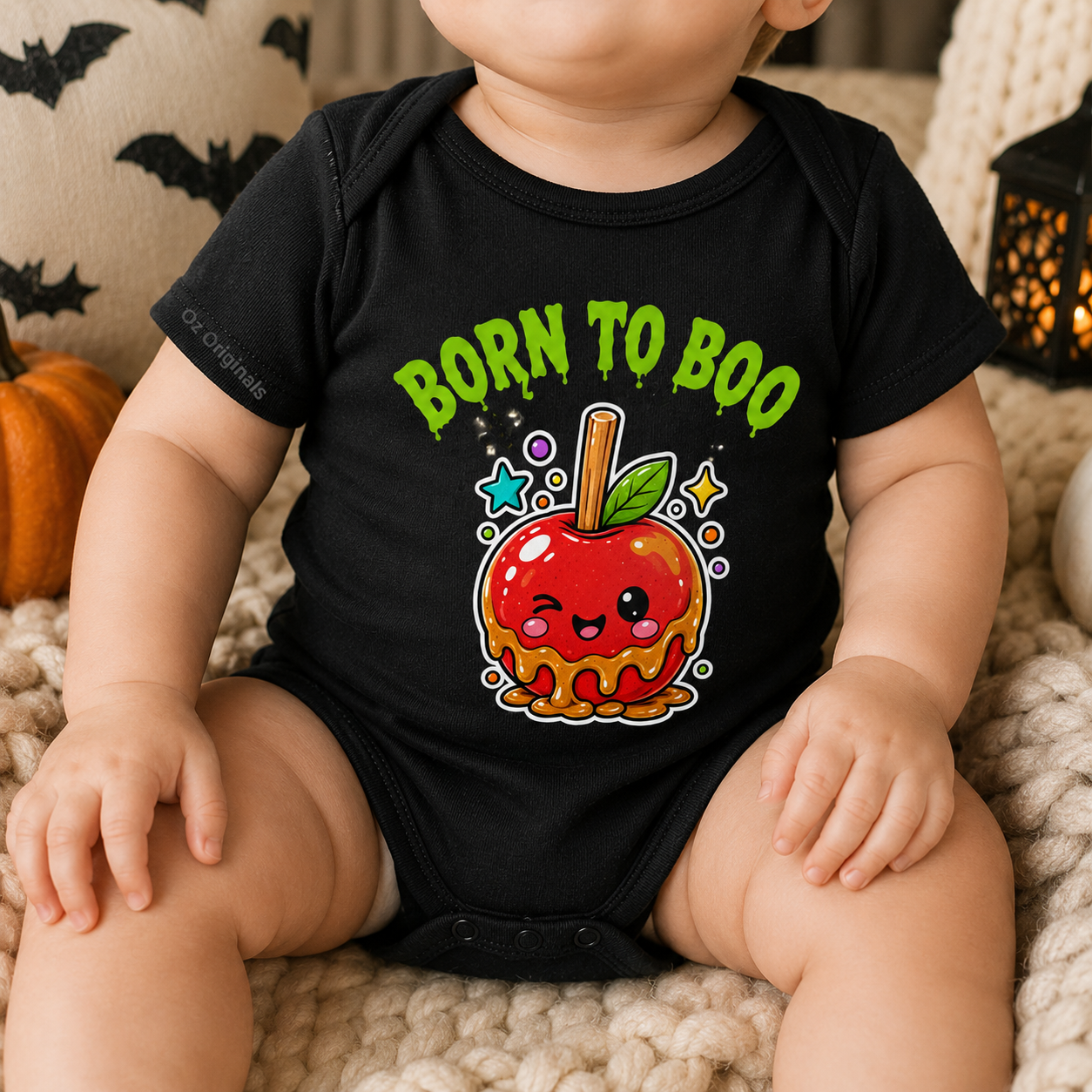Born to Boo Baby Vest, Halloween Caramel Apple Bodysuit, Alternative Baby Clothes, October Oddities - OctOdd005 🍎 💚