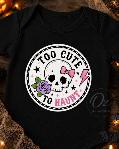 Too Cute to Haunt Halloween Baby Vest, Skull and Rose Bodysuit, Alternative Baby Girl Outfit, First Halloween Gift