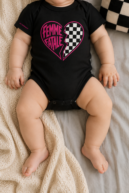 Femme Fatale Baby Vest | Pink Checkerboard Alternative Baby Bodysuit | Punk Baby Clothes 🩷⚡️
