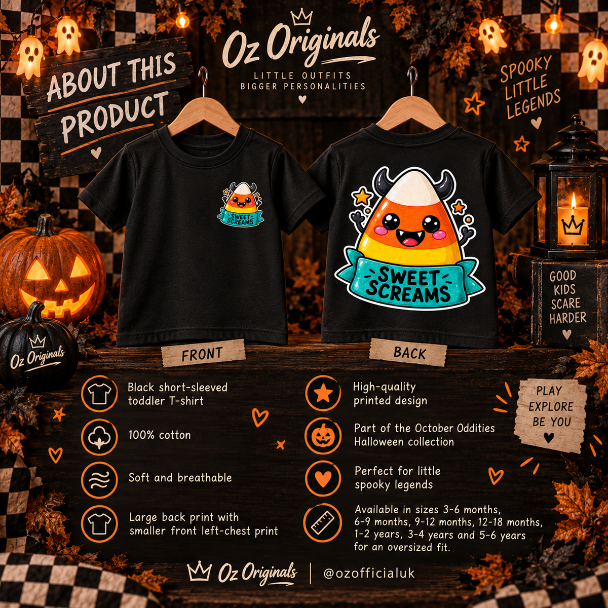 Sweet Screams Toddler T-Shirt – Black Halloween Candy Corn Tee 🍬 🧡