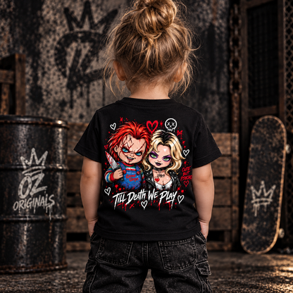 Till Death We Play Chucky & Bride Toddler T-Shirt | Horror Kids Tee | Black or White