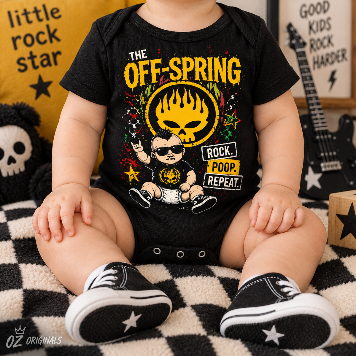 The Off-Spring “Rock. Poop. Repeat.” Baby Vest | Alternative Baby Clothes UK