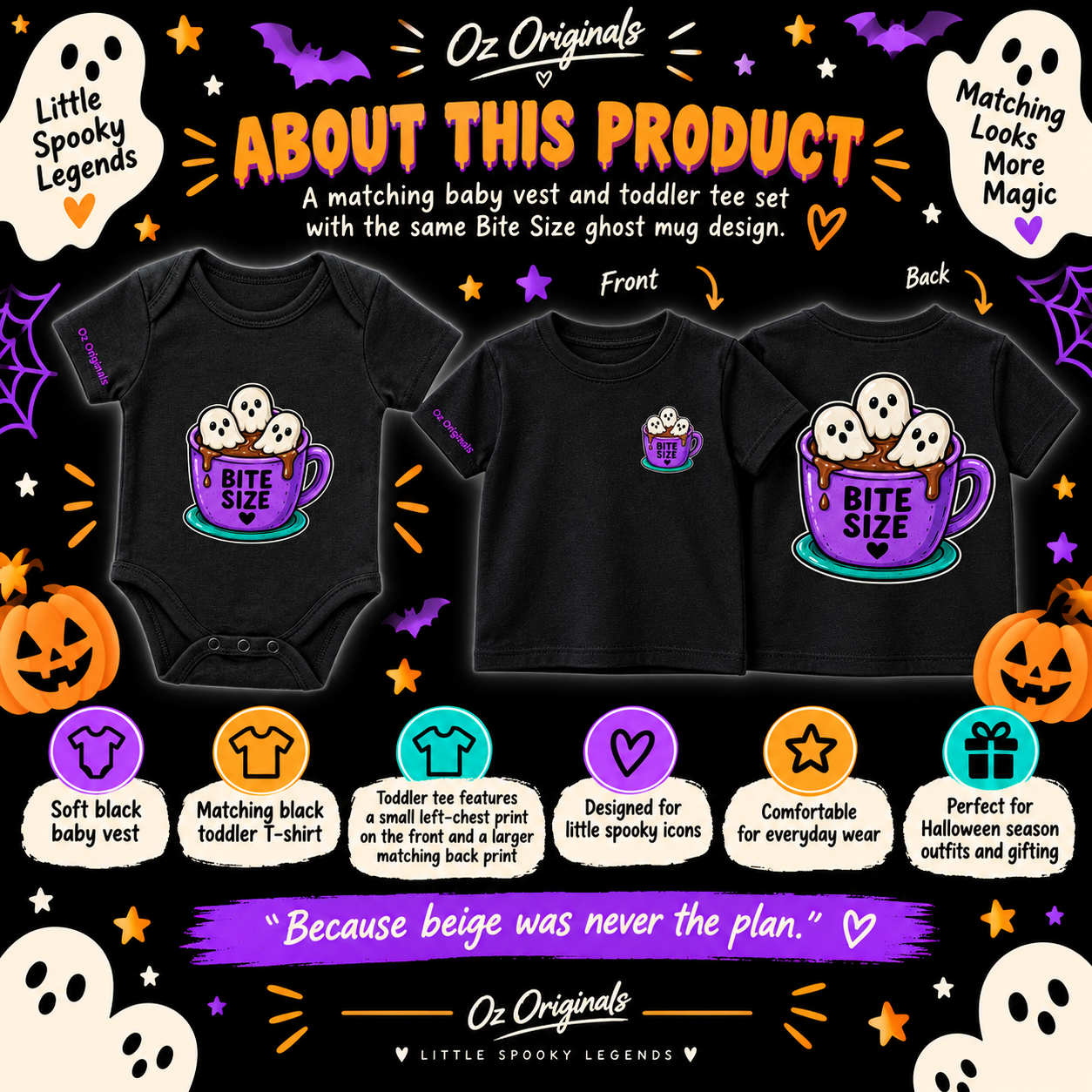 Bite Size Baby Vest | Ghost Hot Chocolate Halloween Baby Bodysuit | October Oddities 👻💜