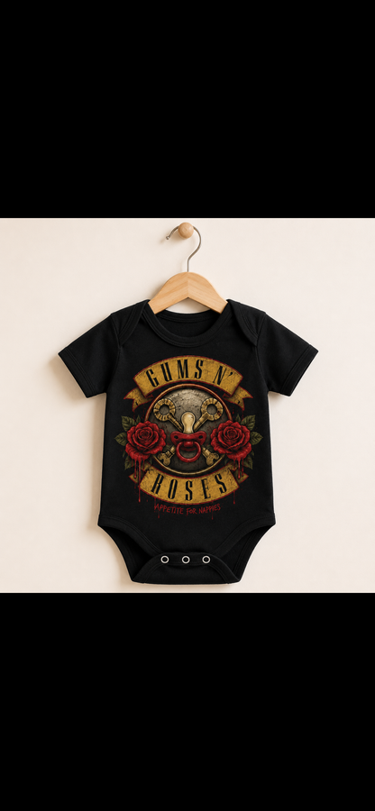Gums N’ Roses Baby Vest | Appetite for Nappies | Alternative Rock Baby Bodysuit