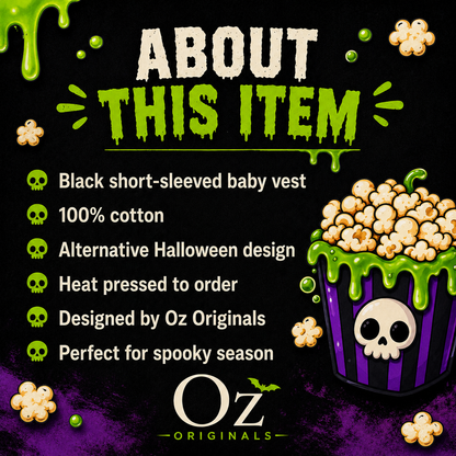 Horror Movie Snack Club Baby Vest | Halloween Baby Clothes | Alternative Baby Bodysuit | Spooky Baby Gift | Goth Baby Vest 🍿 💀