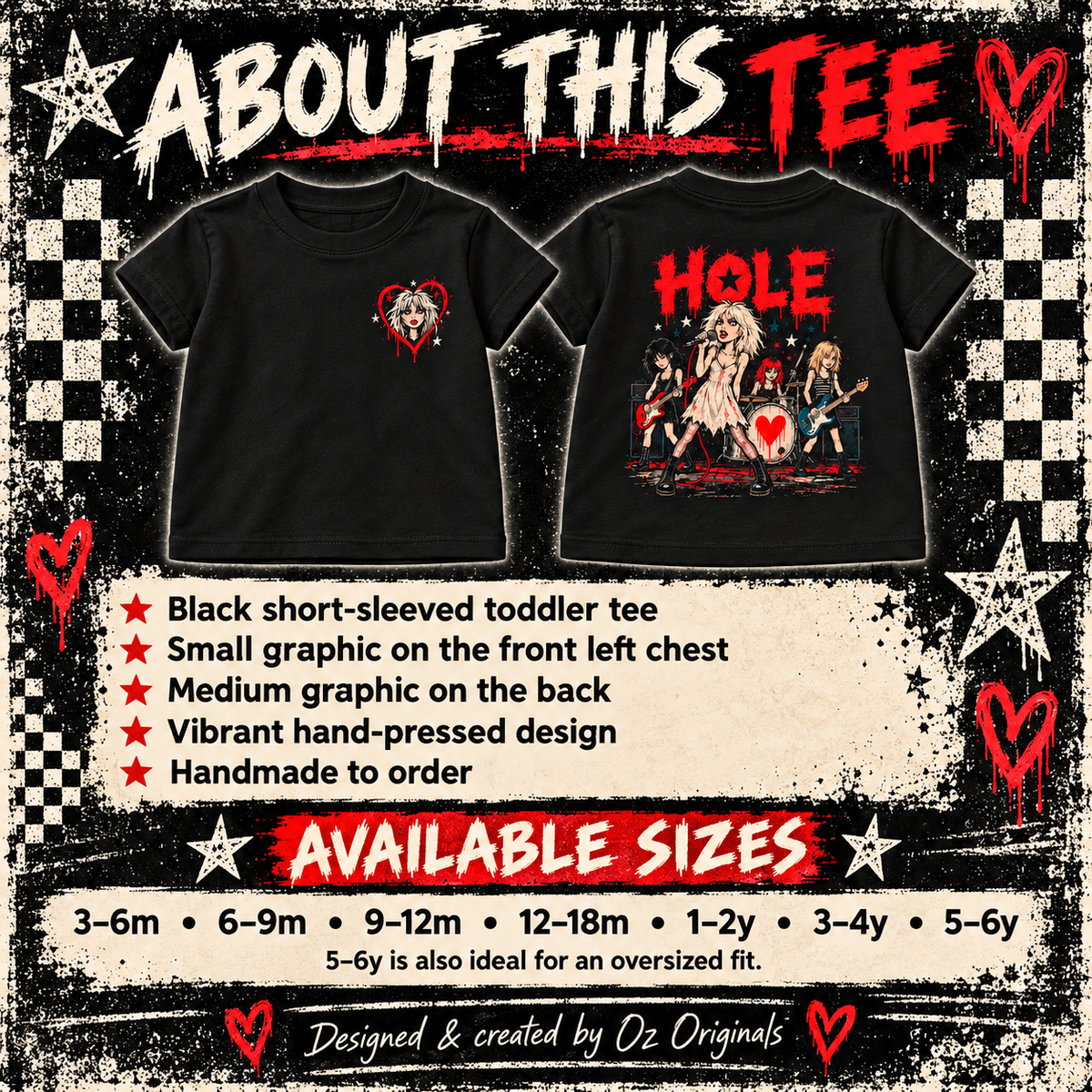 HOLE Cartoon Band Toddler Tee – Black Alternative Kids T-Shirt 🎶❤️