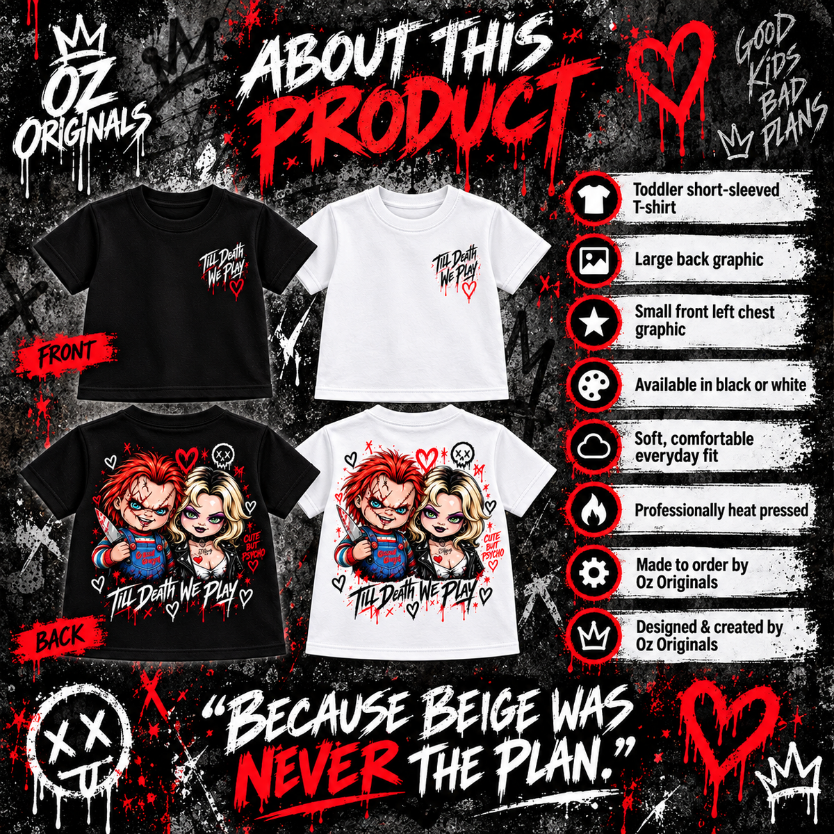 Till Death We Play Chucky & Bride Toddler T-Shirt | Horror Kids Tee | Black or White