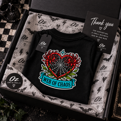 Web of Chaos Toddler T-Shirt | Alternative Gothic Kids Tee | Front & Back Print