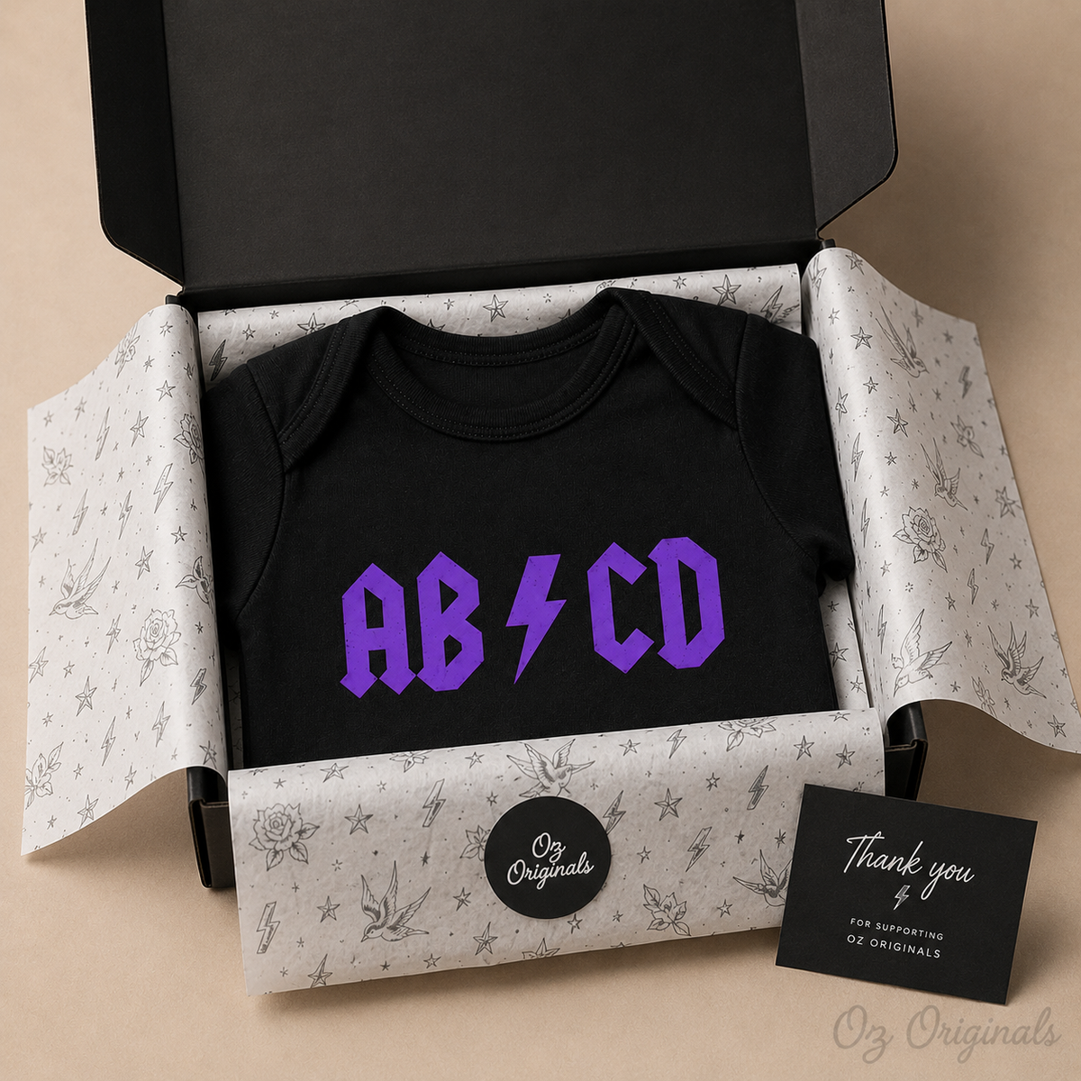 AB⚡CD Baby Vest | Rock-Inspired Alternative Baby Bodysuit | Multiple Colour Options