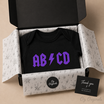 AB⚡CD Baby Vest | Rock-Inspired Alternative Baby Bodysuit | Multiple Colour Options