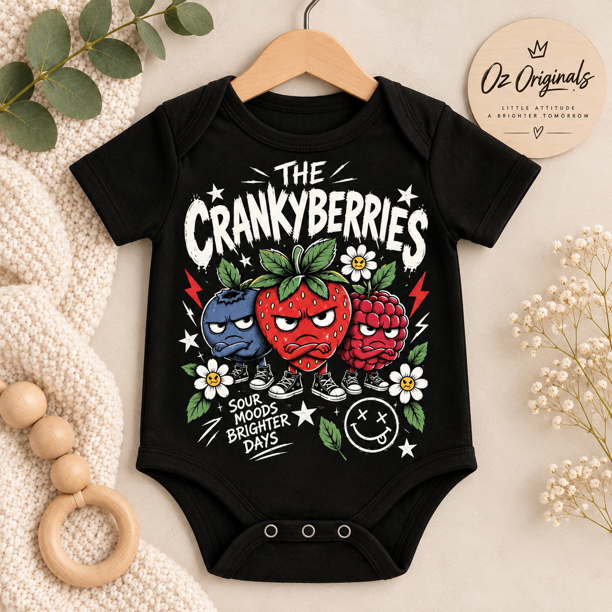 The Crankyberries Baby Vest – Black or White | Alternative Baby Clothing