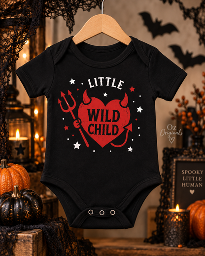 Little Wild Child Baby Vest | Halloween Devil Heart Baby Bodysuit | October Oddities ❤️😈