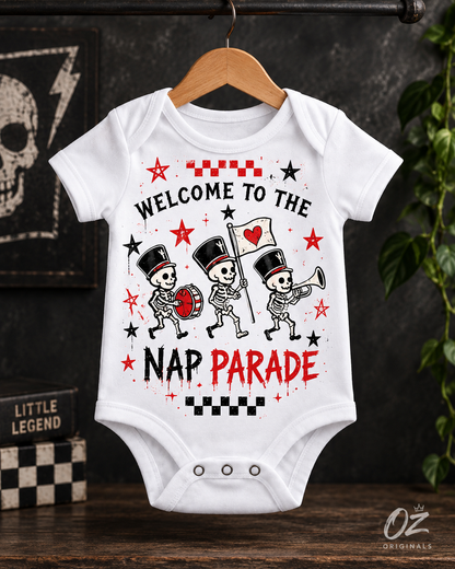 Welcome to the Nap Parade Baby Vest – Alternative Emo Baby Clothing | Black or White