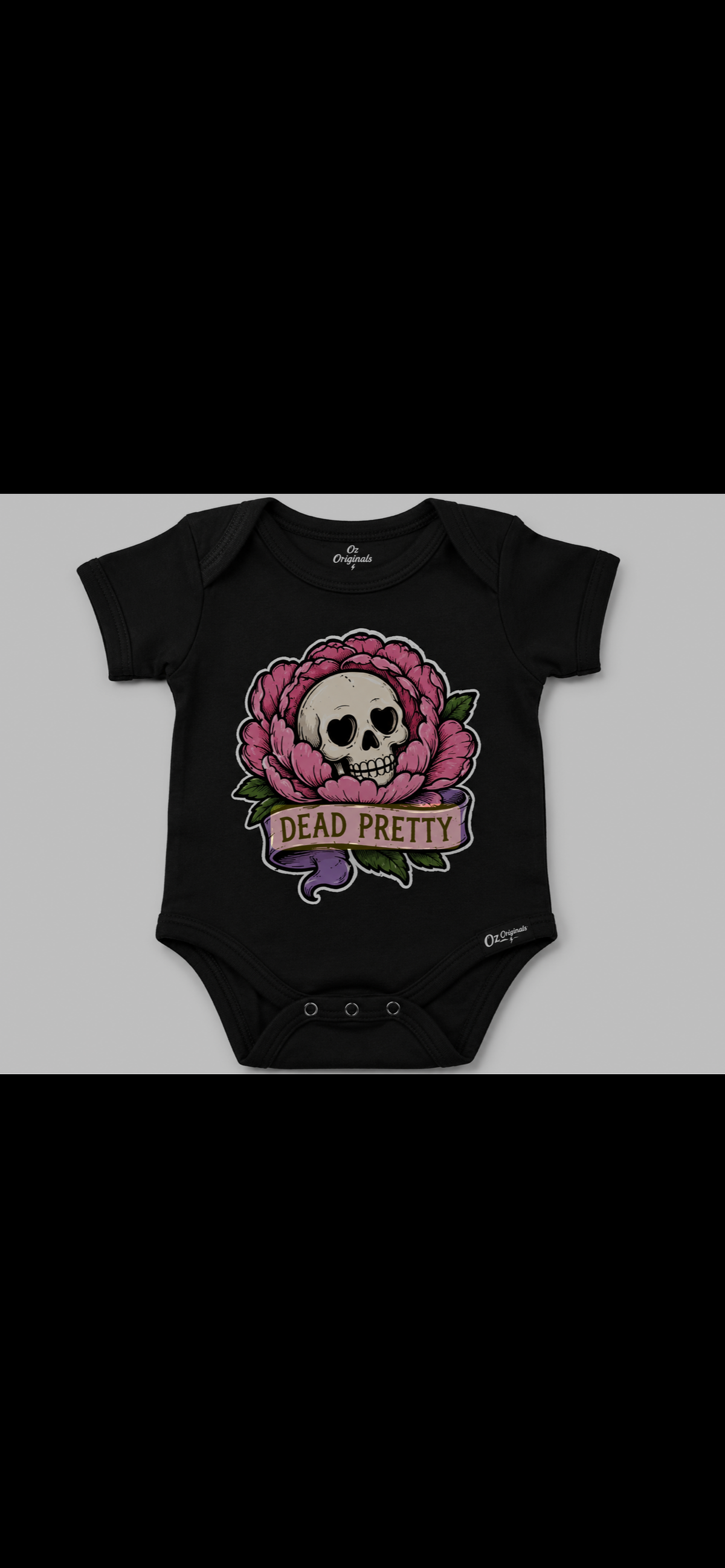 Dead Pretty Baby Vest | Skull & Pink Flower Alternative Baby Bodysuit | Gothic Baby Clothes flower 🩷