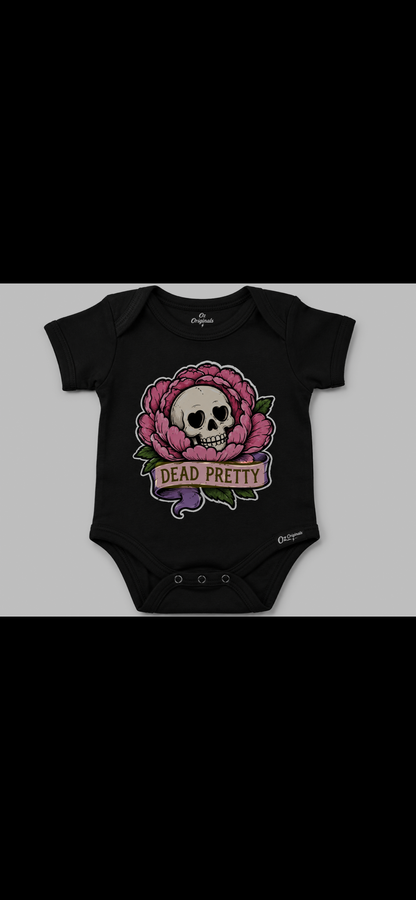 Dead Pretty Baby Vest | Skull & Pink Flower Alternative Baby Bodysuit | Gothic Baby Clothes flower 🩷