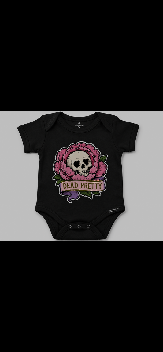 Dead Pretty Baby Vest | Skull & Pink Flower Alternative Baby Bodysuit | Gothic Baby Clothes flower 🩷