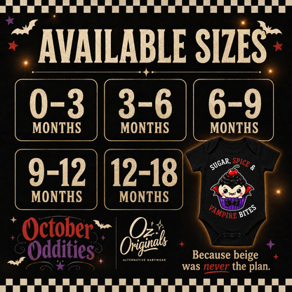 Halloween Baby Vest, Sugar Spice & Vampire Bites, Cute Vampire Cupcake Bodysuit, Alternative Goth Baby Outfit, October Oddities