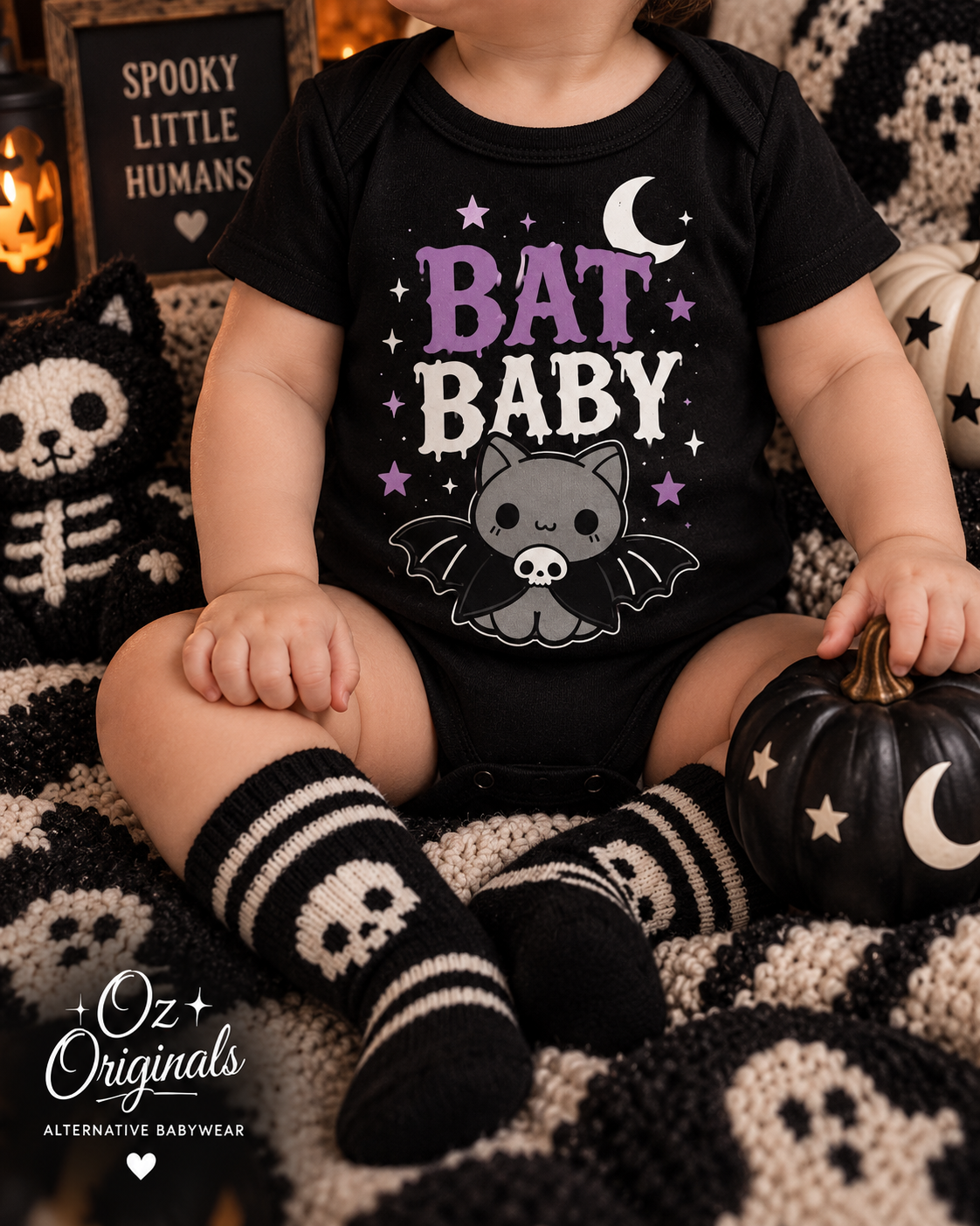 Bat Baby Halloween Baby Vest | Alternative Goth Baby Bodysuit | October Oddities 🦇 💜