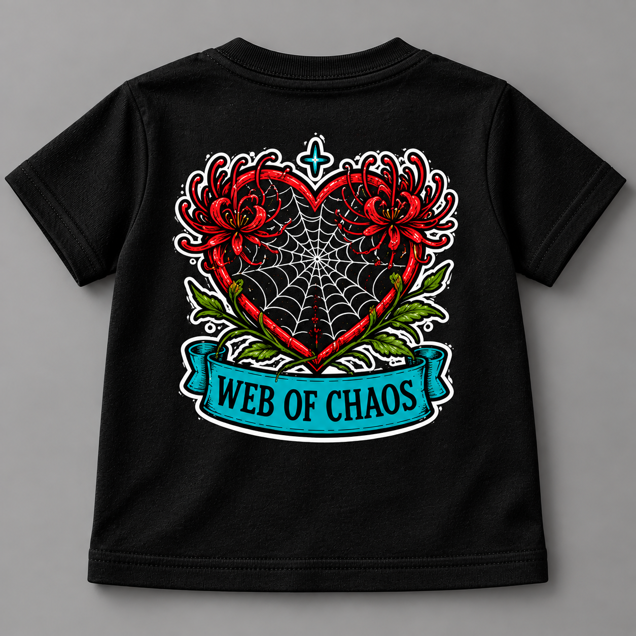 Web of Chaos Toddler T-Shirt | Alternative Gothic Kids Tee | Front & Back Print