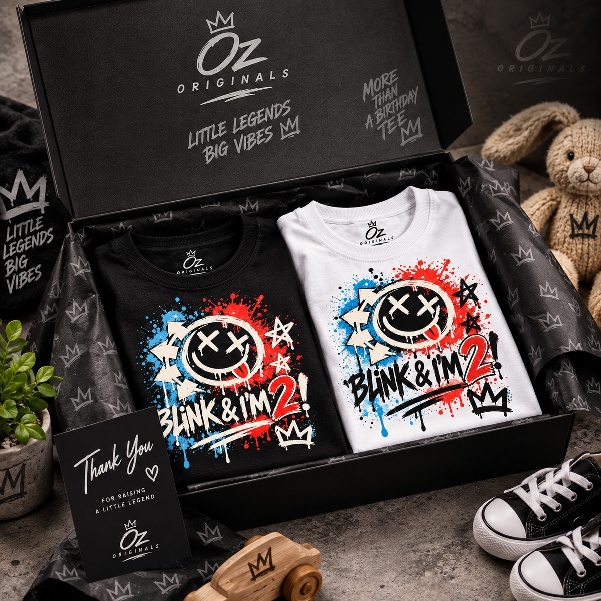 Blink & I’m 2! Toddler T-Shirt – Black or White | Alternative Birthday Tee