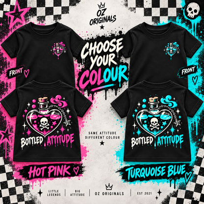 Bottled Attitude Toddler Tee | Hot Pink or Turquoise Blue | Ozzy Flash 🩷🩵
