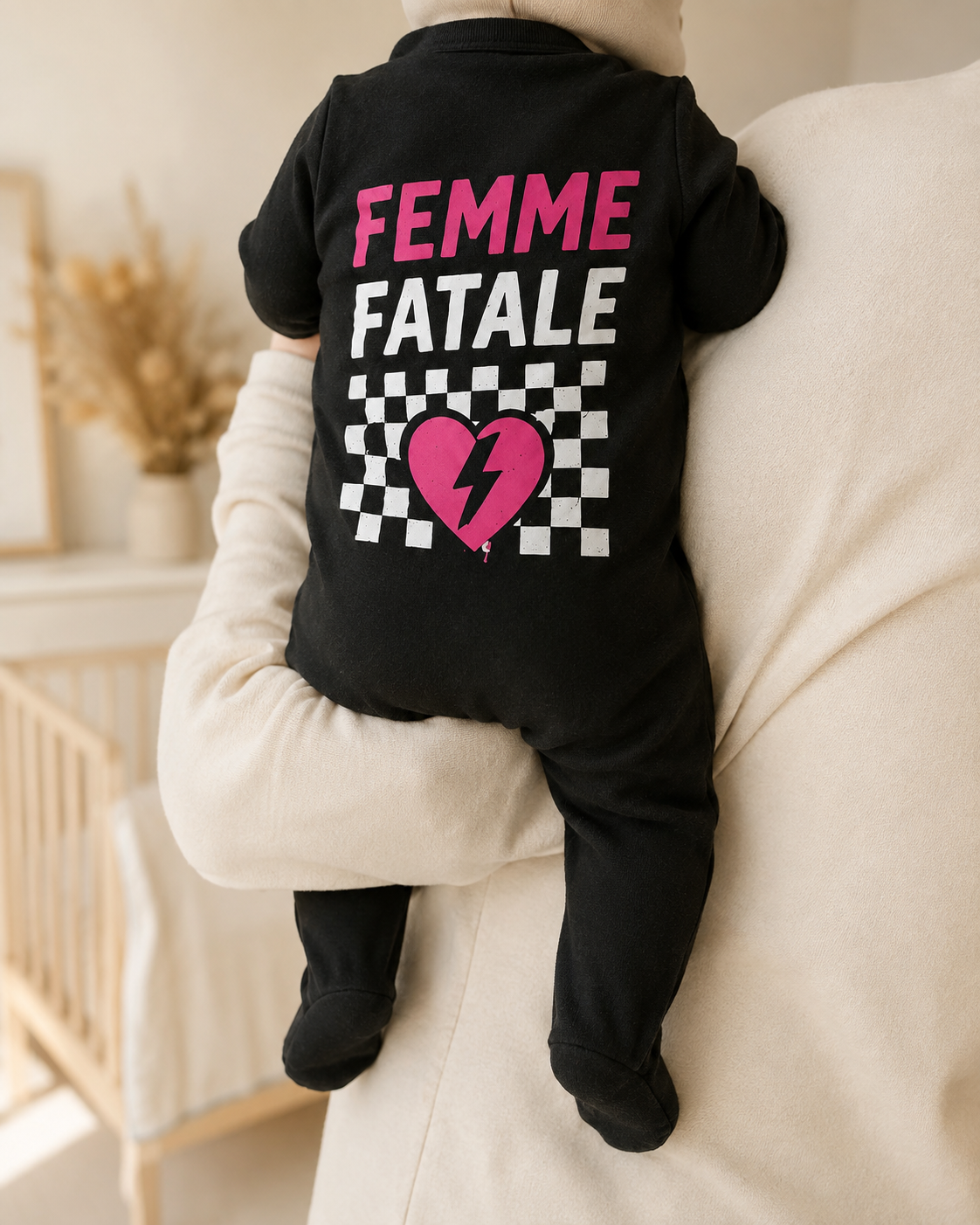Femme Fatale Baby Vest | Pink Checkerboard Alternative Baby Bodysuit | Punk Baby Clothes 🩷⚡️